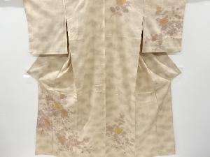 アンティーク　椿模様刺繍手織り真綿紬単衣着物